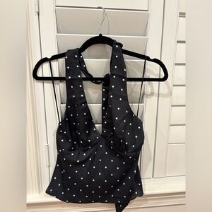 Chic Black and White Polka Dot Halter Top